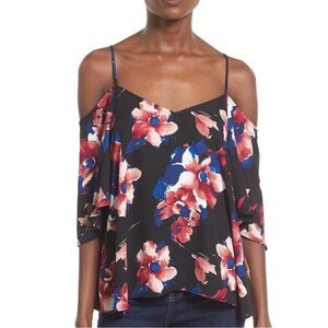 LEITH Cold Shoulder Floral Print Top